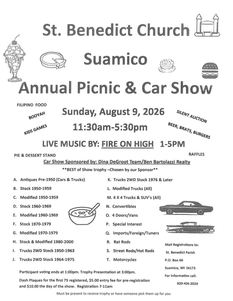 St. Benedict Suamico Annual Picnic and Car Show flyer